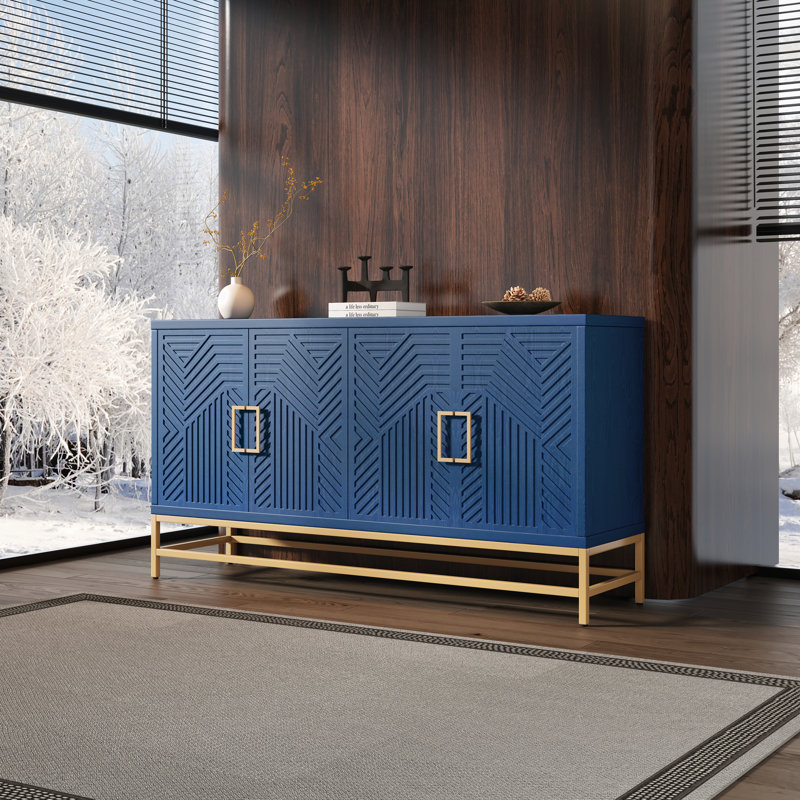 Zavien Accent Cabinet, Navy Blue, 34" H x 59.8" W x 15.7" D