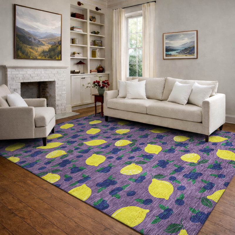 Premium Machine Washable Mayfield  Fruits Rug, 3' x 5', Lavender