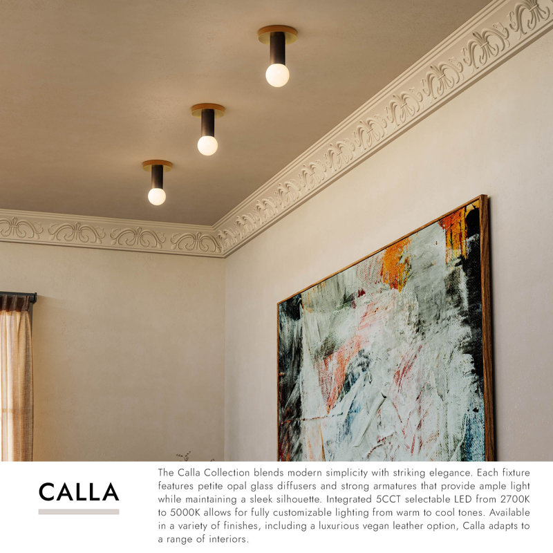 1 - Light LED Semi Flush Mount, Brushed Gold/Black Vegan Leather
