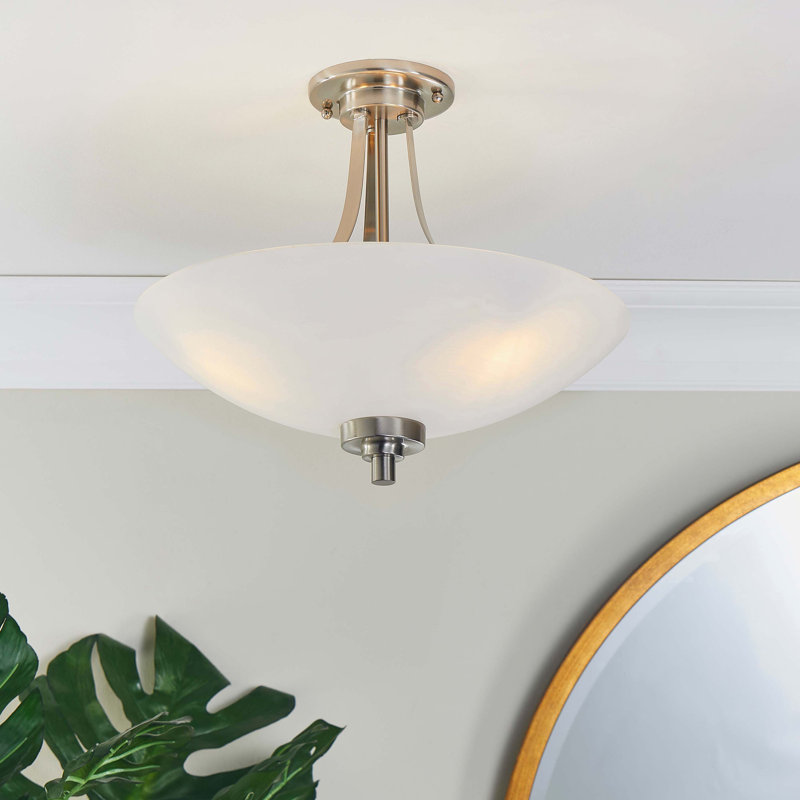 Miltiades Glass Semi Flush Mount, Satin Chrome
