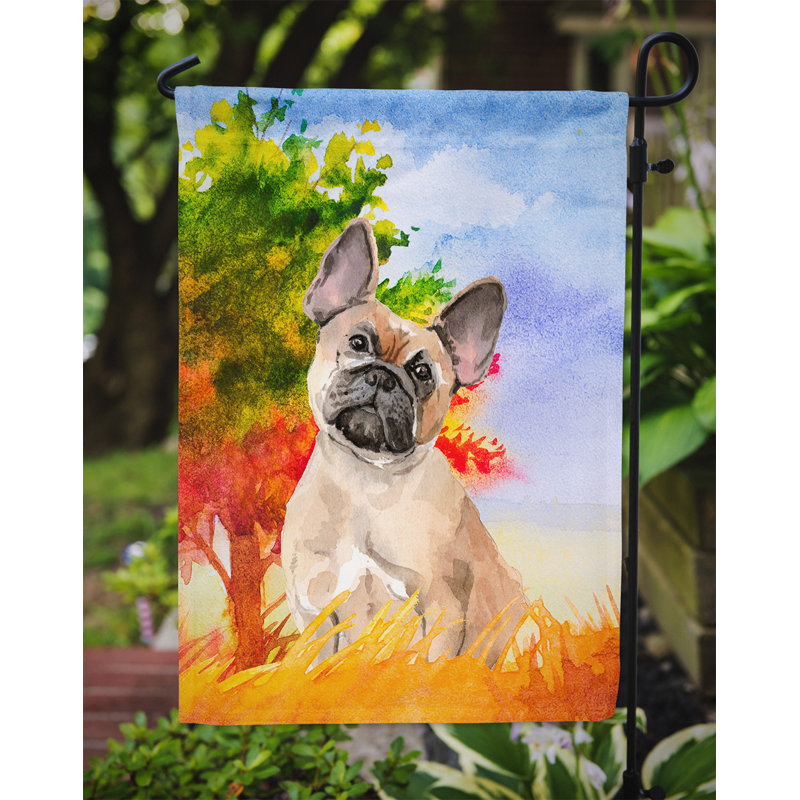 Bouledogue en polyester 15 x 11,5 po à 2 faces fauve de chute french drapeau de jardin