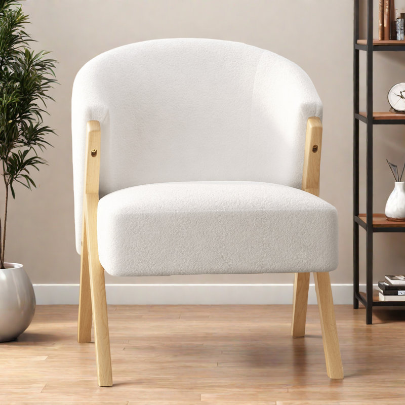 Chaise d'appoint moderne avec revêtement blanc et structure en bois massif
