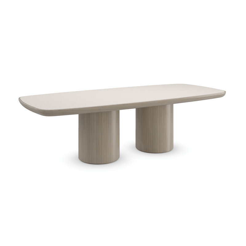 Contemporary Sand-Colored Wood and Stone Dining Table for Ten