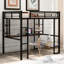 Lit mezzanine double noir avec bureau et tablettes allongés - Solution ergonomique de mobilier de bureau à domicile