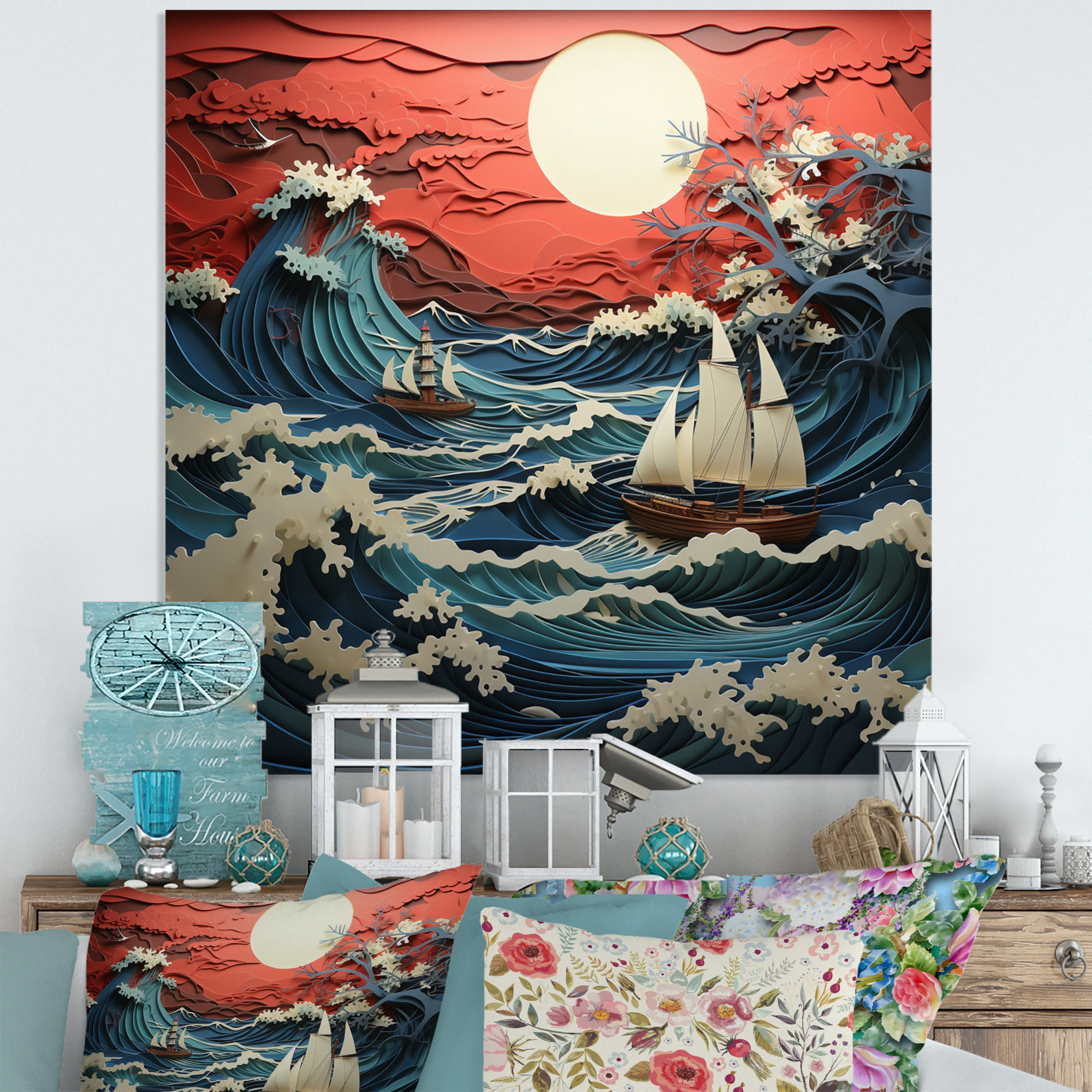 Highland Dunes Japon Coral Waves Papercut II - Japanese Metal Wall ...