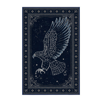 Machine Washable Palvinder Classic Oriental Rug in Blue – Navy Binding