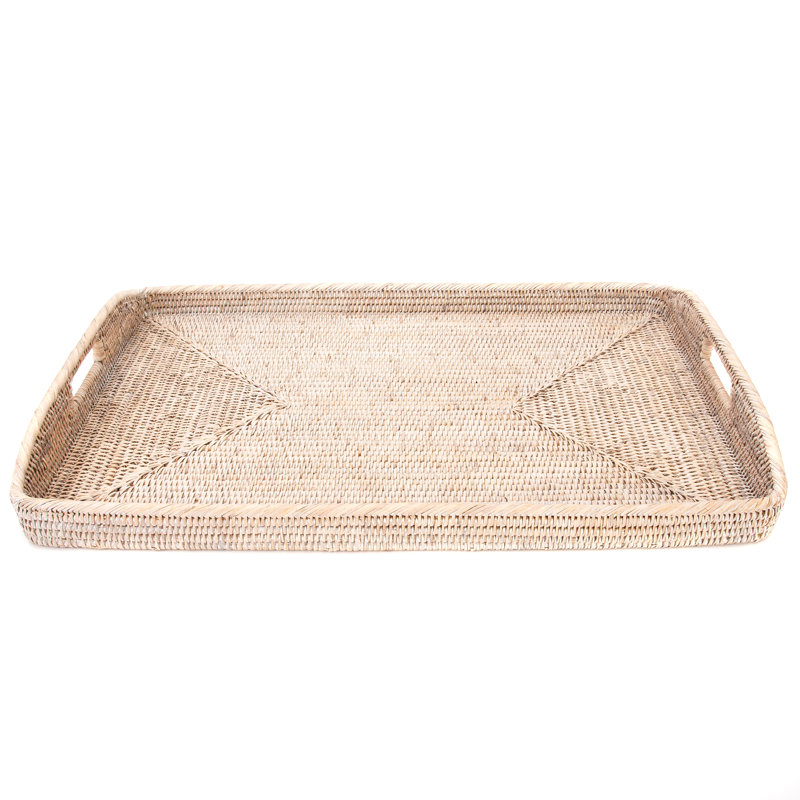 Ilonka Grayton Rectangular Ottoman With High Handles Serving Tray, White Wash, 1" H x 17" W x 12" D