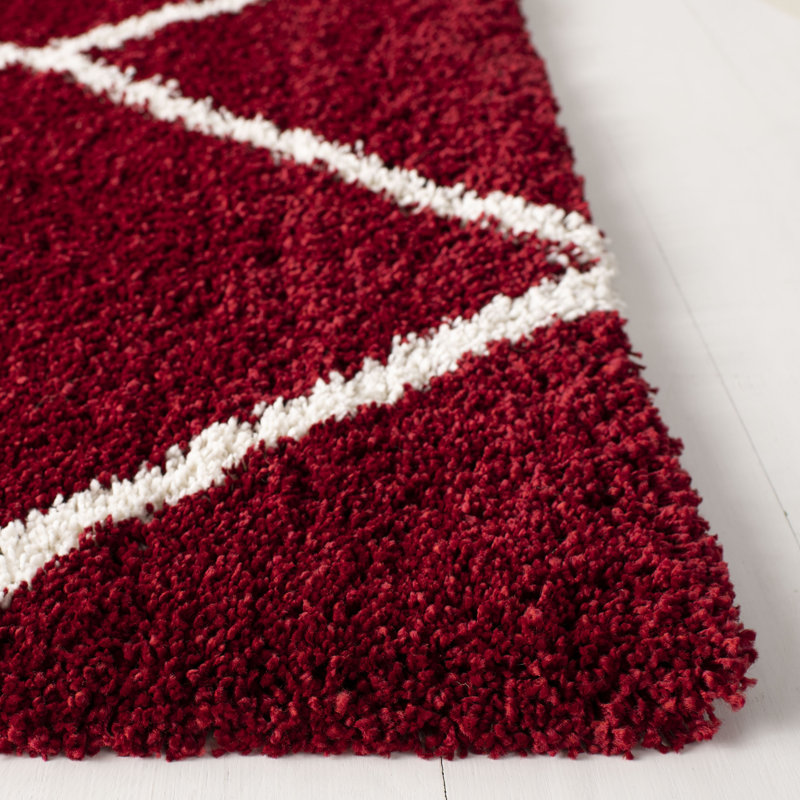 Humberto Hudson Shag Performance Geometric Rug, Square 7', Red/Ivory