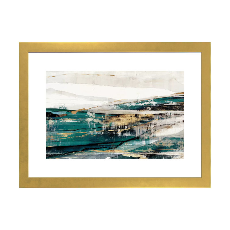 «Delighted Teal Version» par Isabelle Z - impression d'art graphique, Papier encadré doré, H 16 po x l 24 po x P 1 po, Blanc