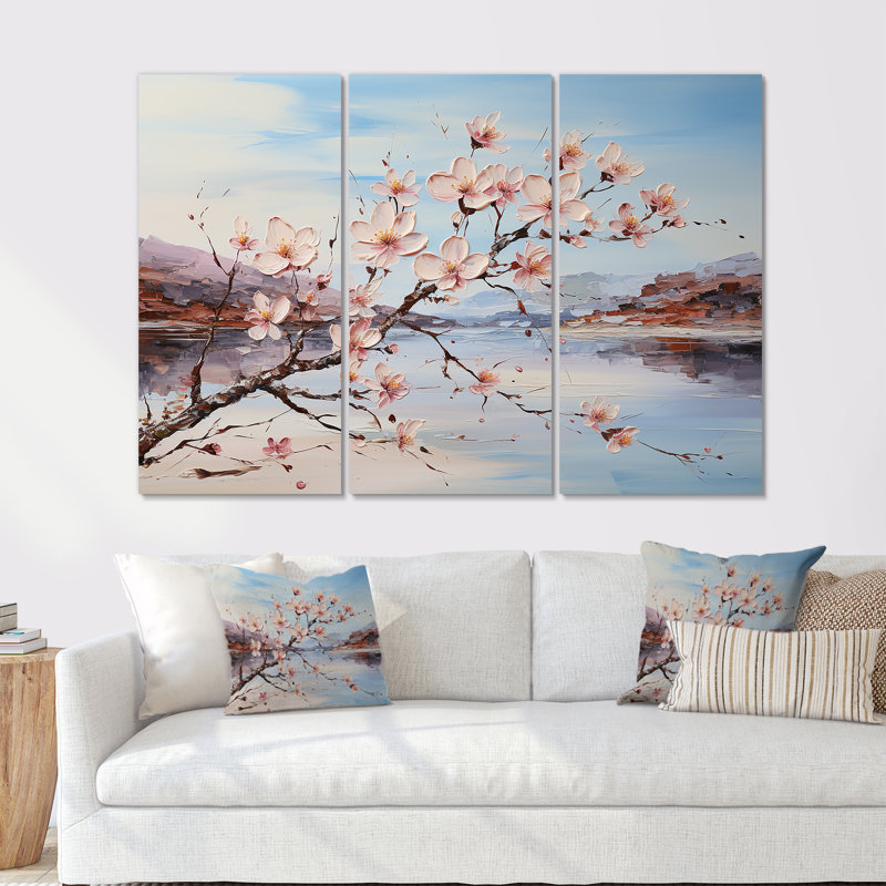 Cornouiller fleurissant sur la plage - ensemble d'art mural en toile de cornouiller, Toile tendue, H 32 po x l 48 po x P 1 po