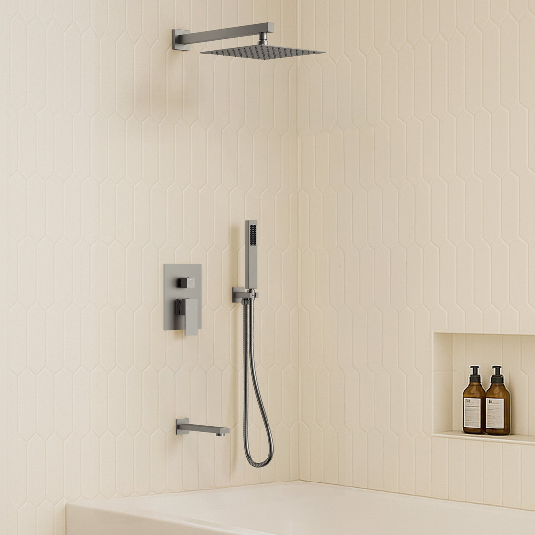 10-Inch High-Pressure Rainfall Shower System, Tub Faucet Set with Pressure Balanced Valve And Handheld Spray 