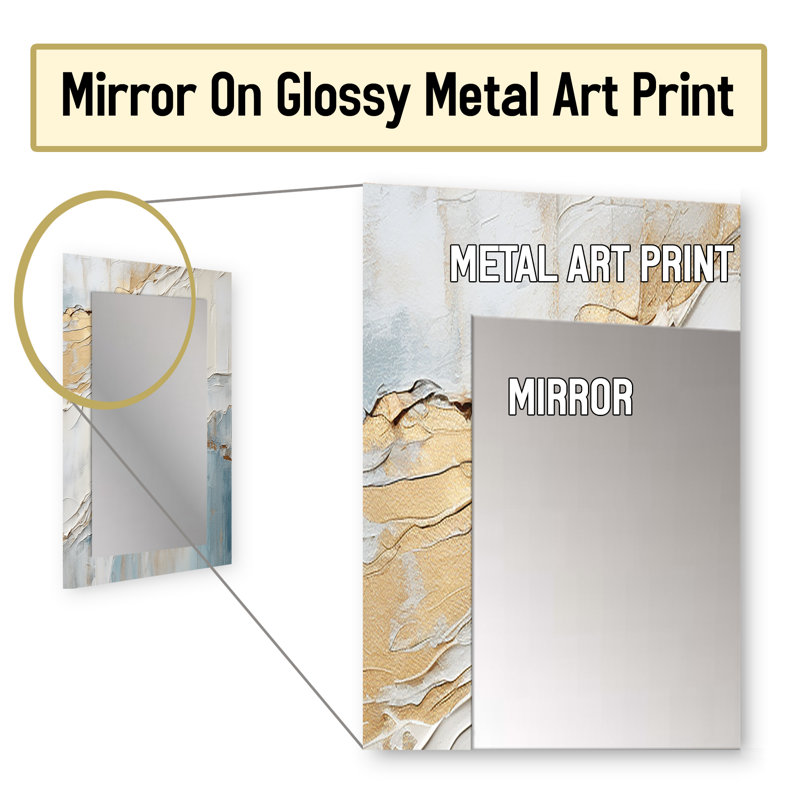 Minimalism Beige And Grey Wave Horizon II - Coastal Large Wall Mirror, Beige Unique Mirror, Printed Metal Art, 32" x 24"