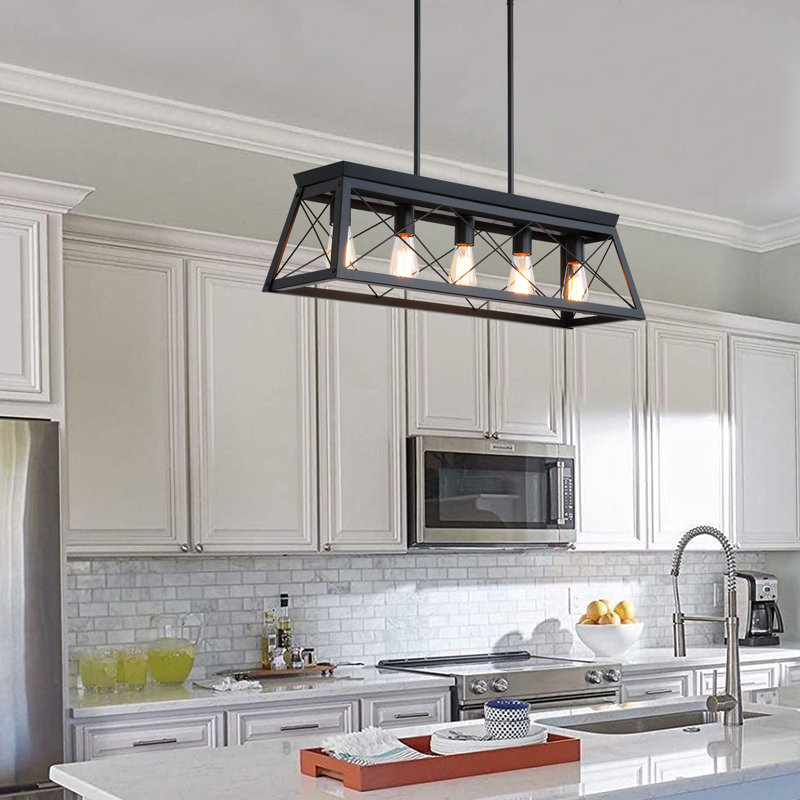 Luminaire suspendu pour îlot de cuisine 5 lumières 32 po noir mat Finsh