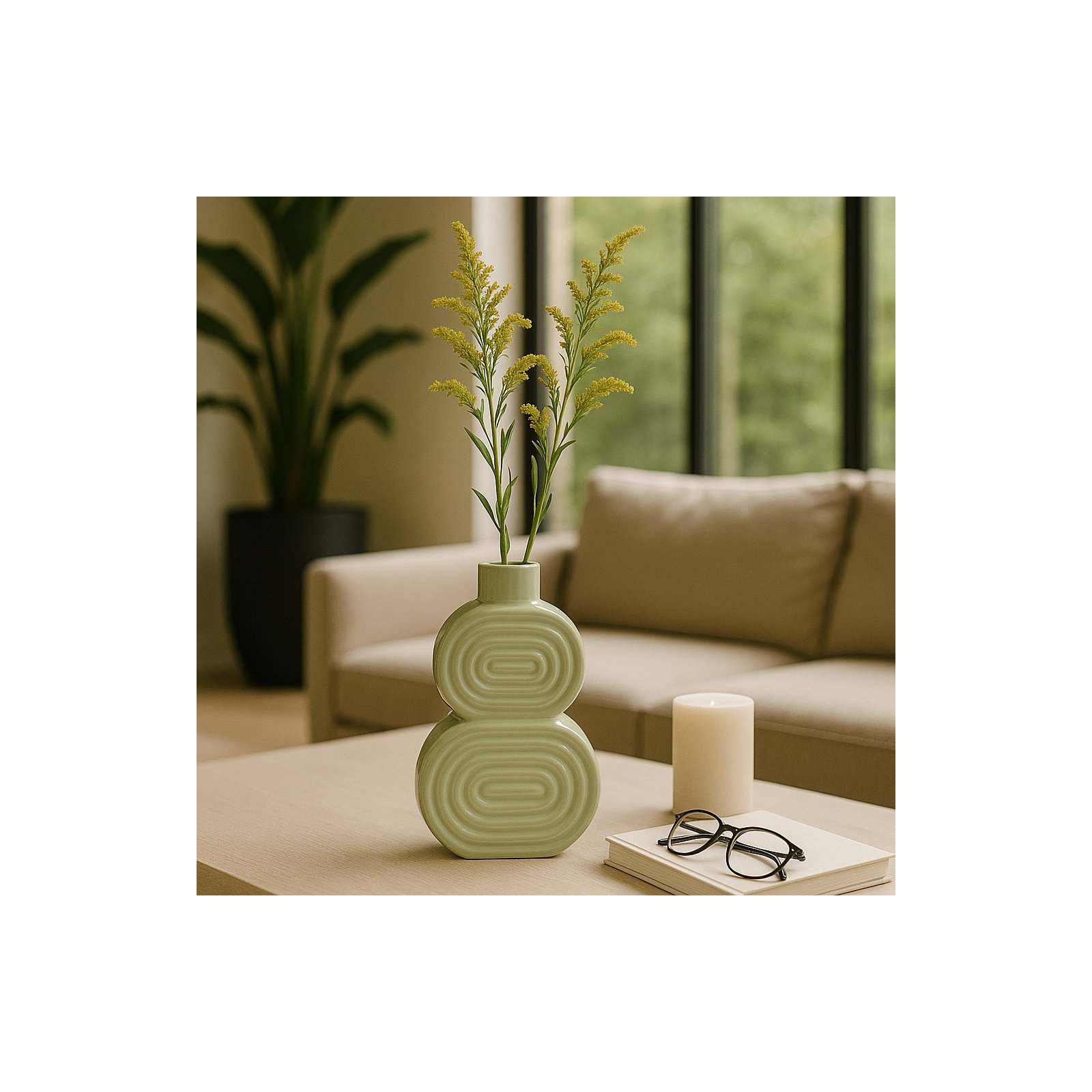 Sagebrook Home Alorie Artistic Accent Vase  Timeless Charm for Elegant Spaces, Circles Green, 10" H x 6" W x 3" D
