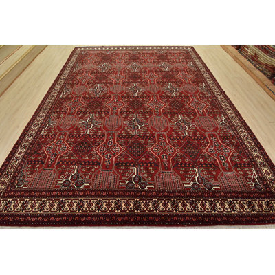 Tapis oriental rouge en laine noué à la main 10 pi 2 po x 12 pi 11 po Baloch