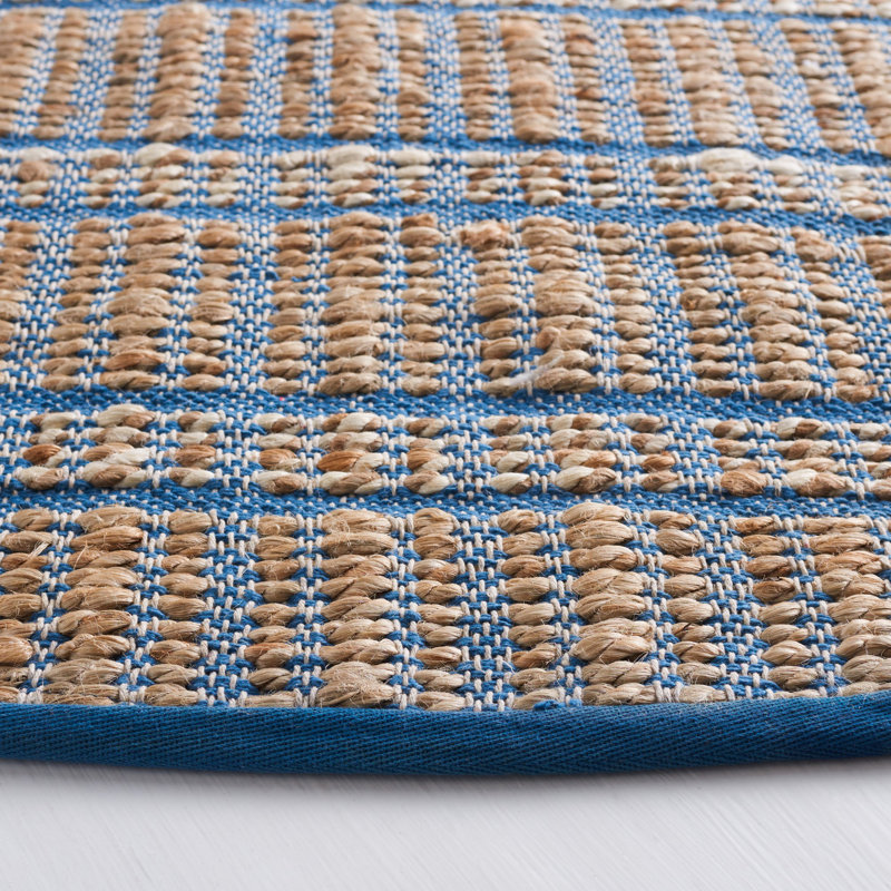Oullins Natural Fiber Flat Weave Jute/Cotton Striped Rug in Blue/Natural, Rectangle 3' x 5'