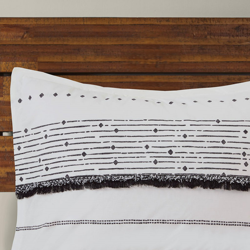 Cotton Printed Comforter Set with Trims Black/White King/Cal King