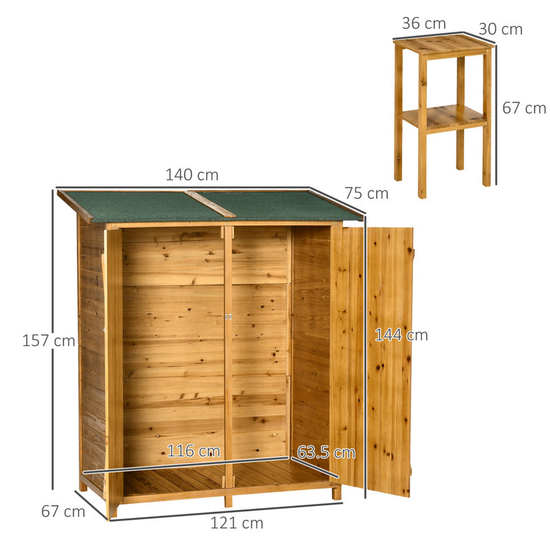 Haslet Small Shed Wooden Garden Shed Hooks Lockable, Natural Wood