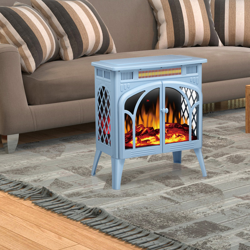 Cowsar 23.65'' W Portable Electric Fireplace Stove Heater Firebox with Remote and Timer, Overheating Protection,Light Blue