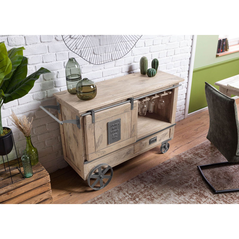 Railway Solid Wood Bar Cart, Beige