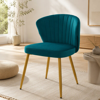 Armless Accent Chair, Channel Tufted Dining Chair with Metal Legs, Upholstered Side Chair for Living Room, Bedroom