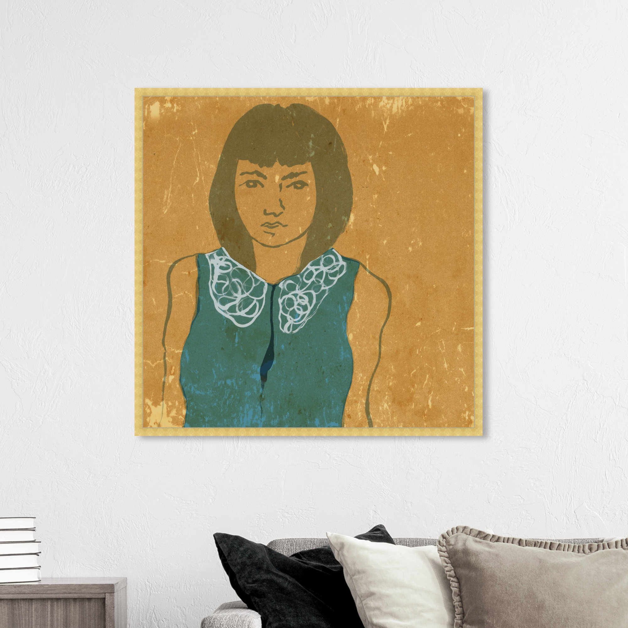 Lady In Teal by Oliver Gal, 42" H x 42" W x 0.5" D, Gold