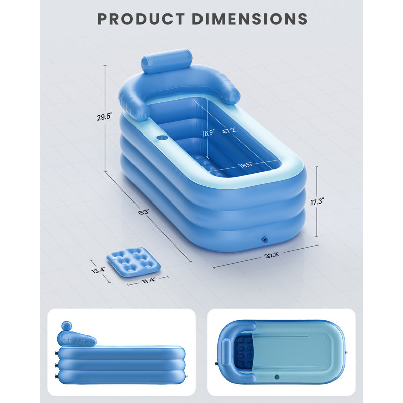 Blue Inflatable Folding Bathtub with Electric Air Pump