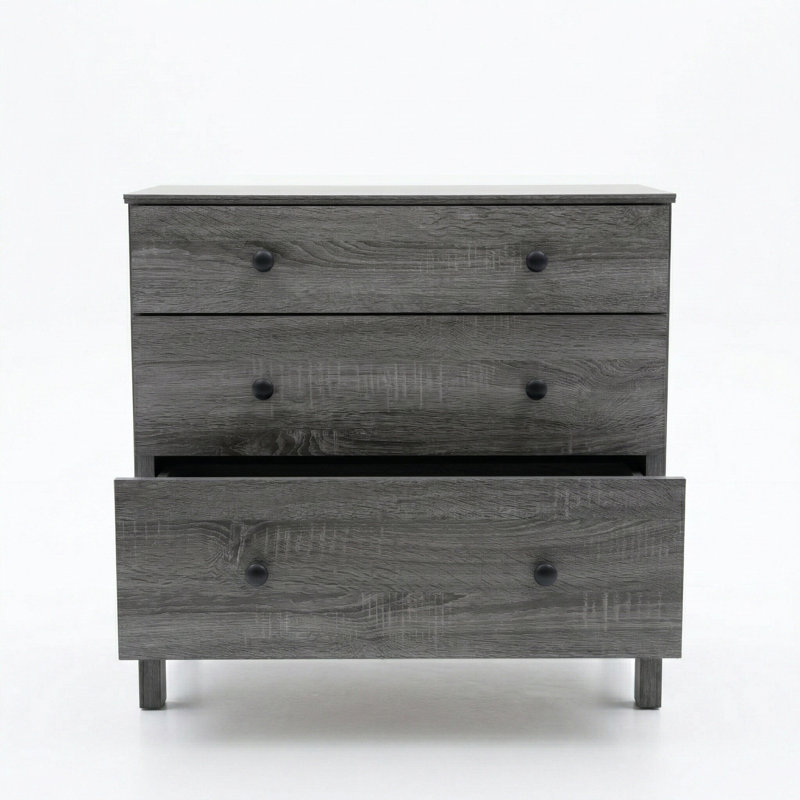 Commode 3 tiroirs, Grain de bois gris