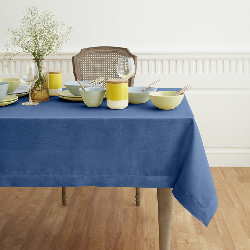 100% Pure Linen Tablecloth - Fete, 120" L x 60" W, Indigo Blue