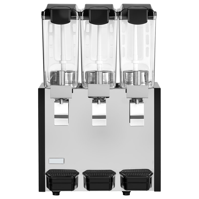 Distributeur de boissons professionnel à 3 réservoirs, capacité de 10 L par réservoir, machine à jus en acier inoxydable pour boissons froides, température de refroidissement réglable de 7 °C à 12 °C, idéal pour les restaurants, les bars et les fêtes.