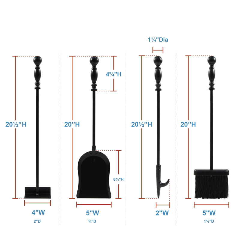 Iron Fireplace Tool Set, Black