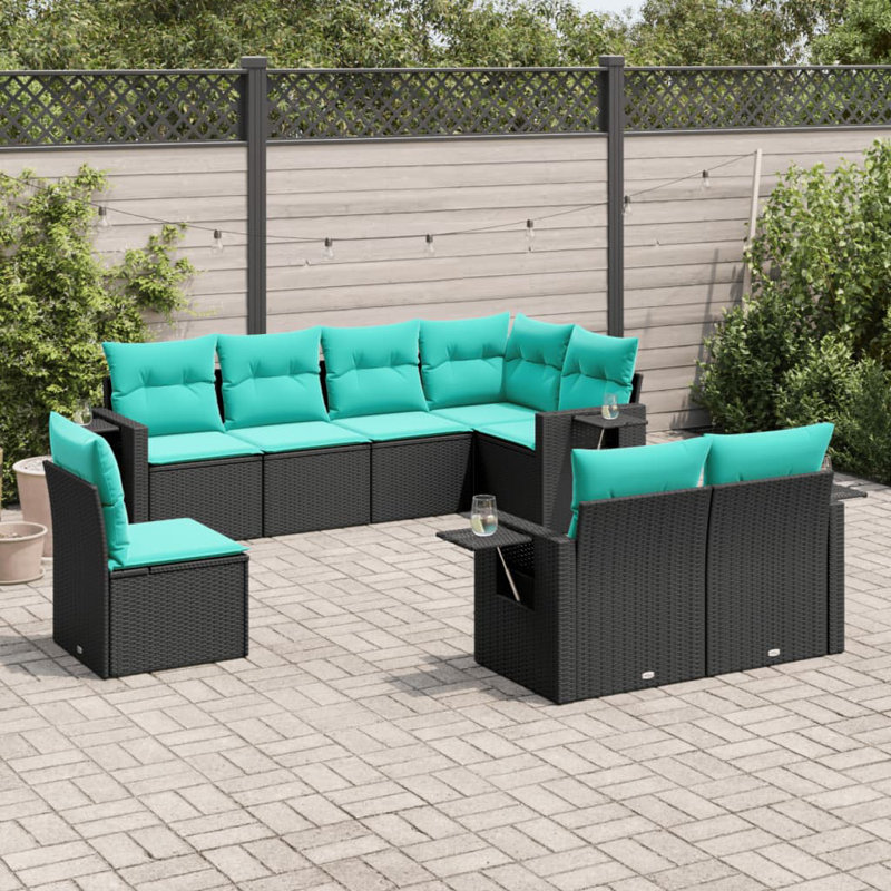  Ensemble de canapé de patio 8 pièces avec coussins en rotin de polyester noir