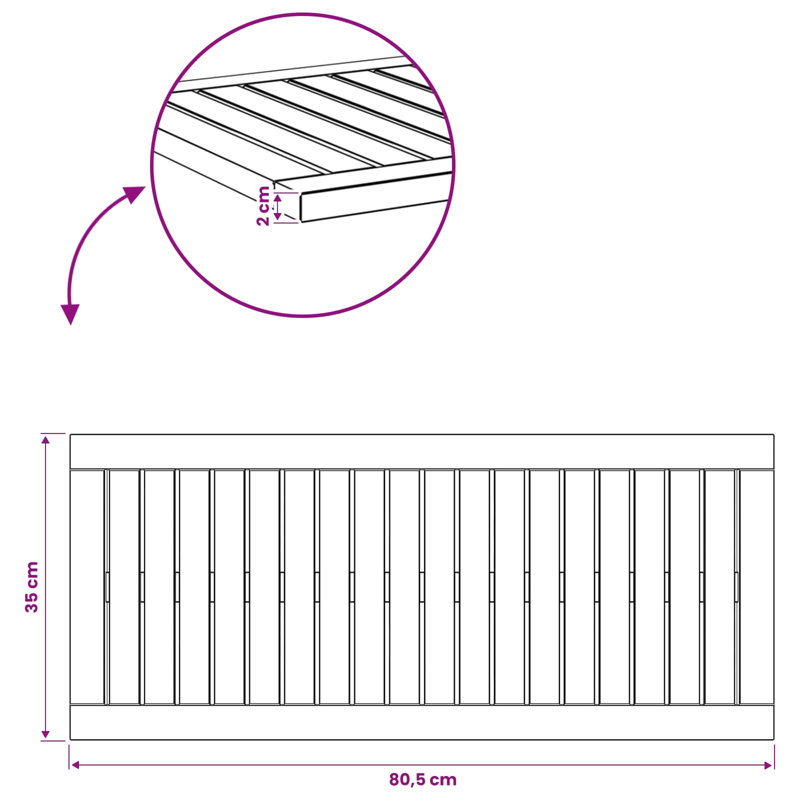 Solid Wood Table Top, 2cm H x 80.5cm W x 35cm D