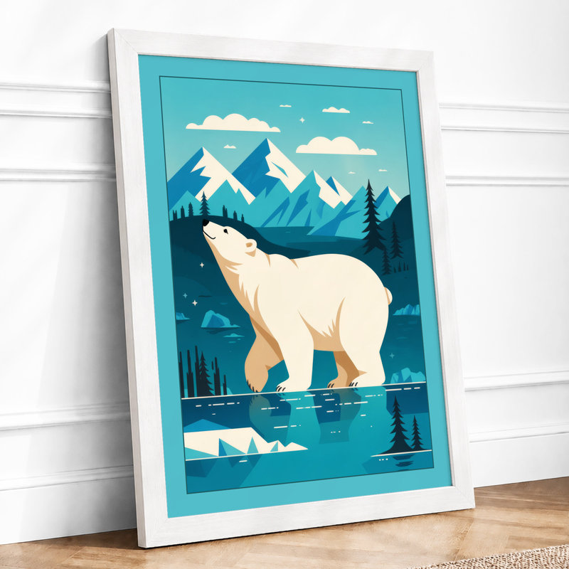 Polar Bear In Arctic Waters Minimalist - Print, A4 - 29.7 x 21.0 cm, White