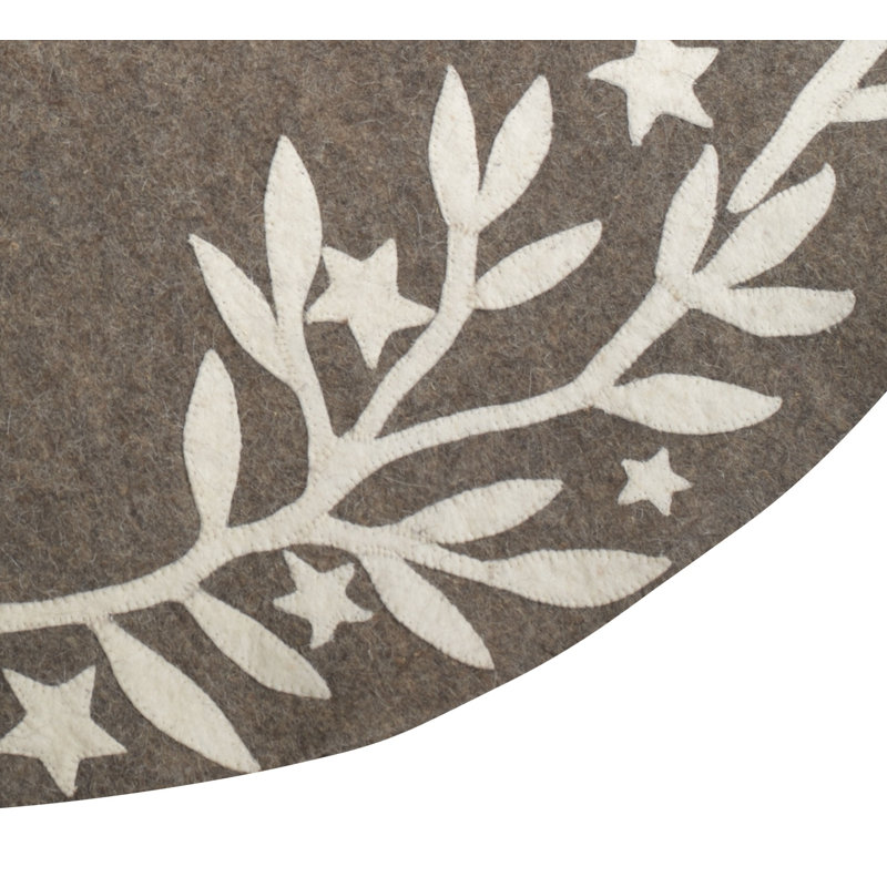 Handmade Christmas Tree Skirt in Felt - Branches and Stars on Gray, Gray, 72"