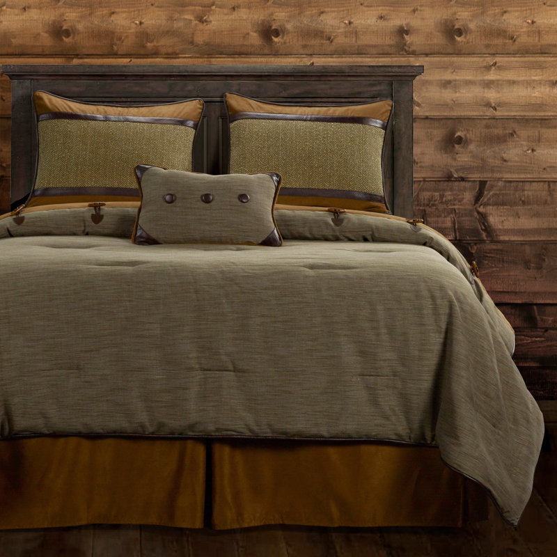 Ensemble d'édredon en jacquard rustique olive / brun Highland Lodge, Édredon de très grand lit et 4 pièces additionn