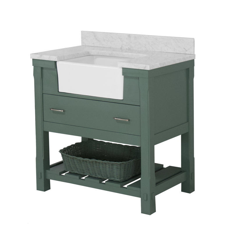 Ensemble de meuble-lavabo simple 36 po Hitton, Marbre de Carrare, Sauge vert