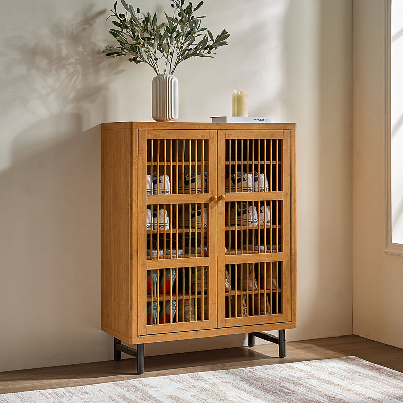 Shoe Cabinet With Shutter Doors, 6-Tier Entryway Shoe Cabinet With Adjustable Shelves, Wooden Modern Rack Organizer For Entryway, Hallway, Closet, Living Room