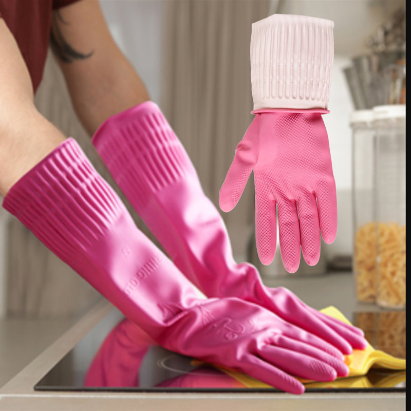 8 pièces de gants de caoutchouc de nettoyage de vaisselle imperméables réutilisables, gants de cuisine antidérapants, rose, grand (paire de 4)