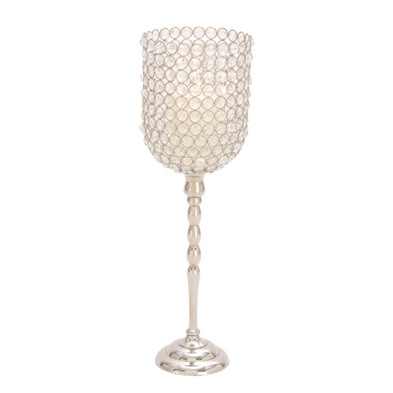 Aluminum Metal Single Candle Silver Hurricane Lamp
