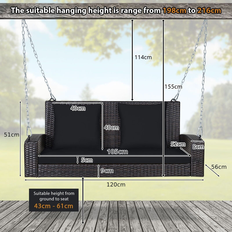 Abbass 2 Person Porch Swing, Black