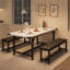Ensemble de salle à manger moderne 3 pièces avec table rectangulaire extensible de 160 cm et 2 banquettes rembourrées, pour 4 à 6 personnes, gain de place, montage facile – Idéal pour les appartements et salles à manger – Marbre blanc