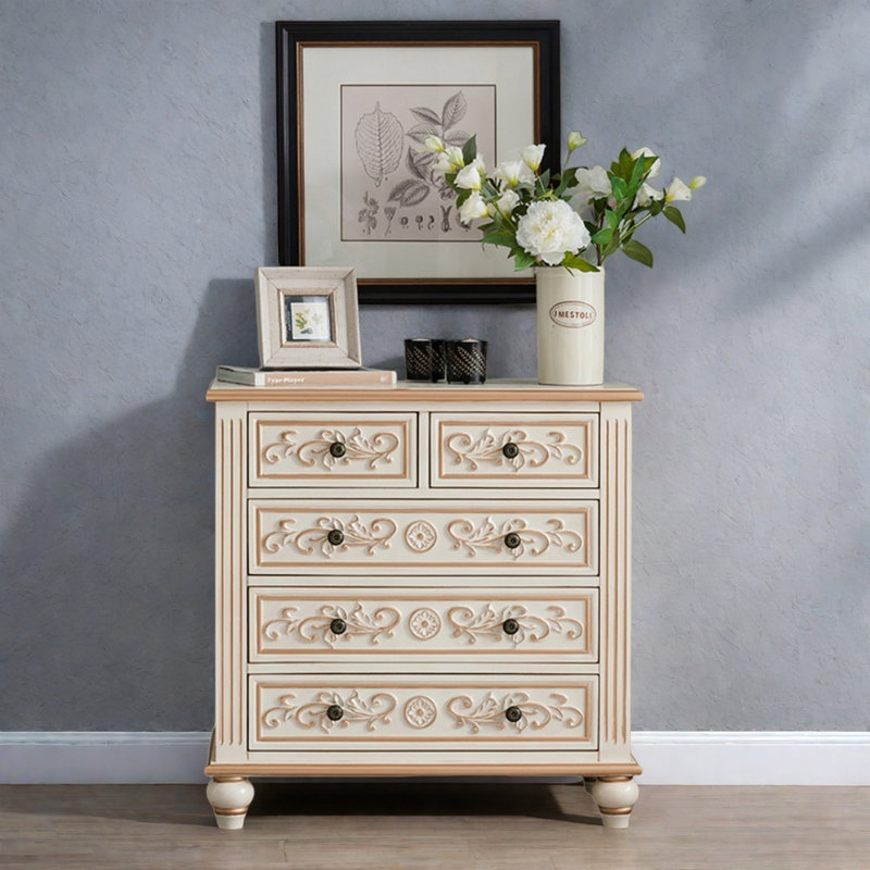 Décoration vintage rétro en bois sculpté et peint en or, Blanc