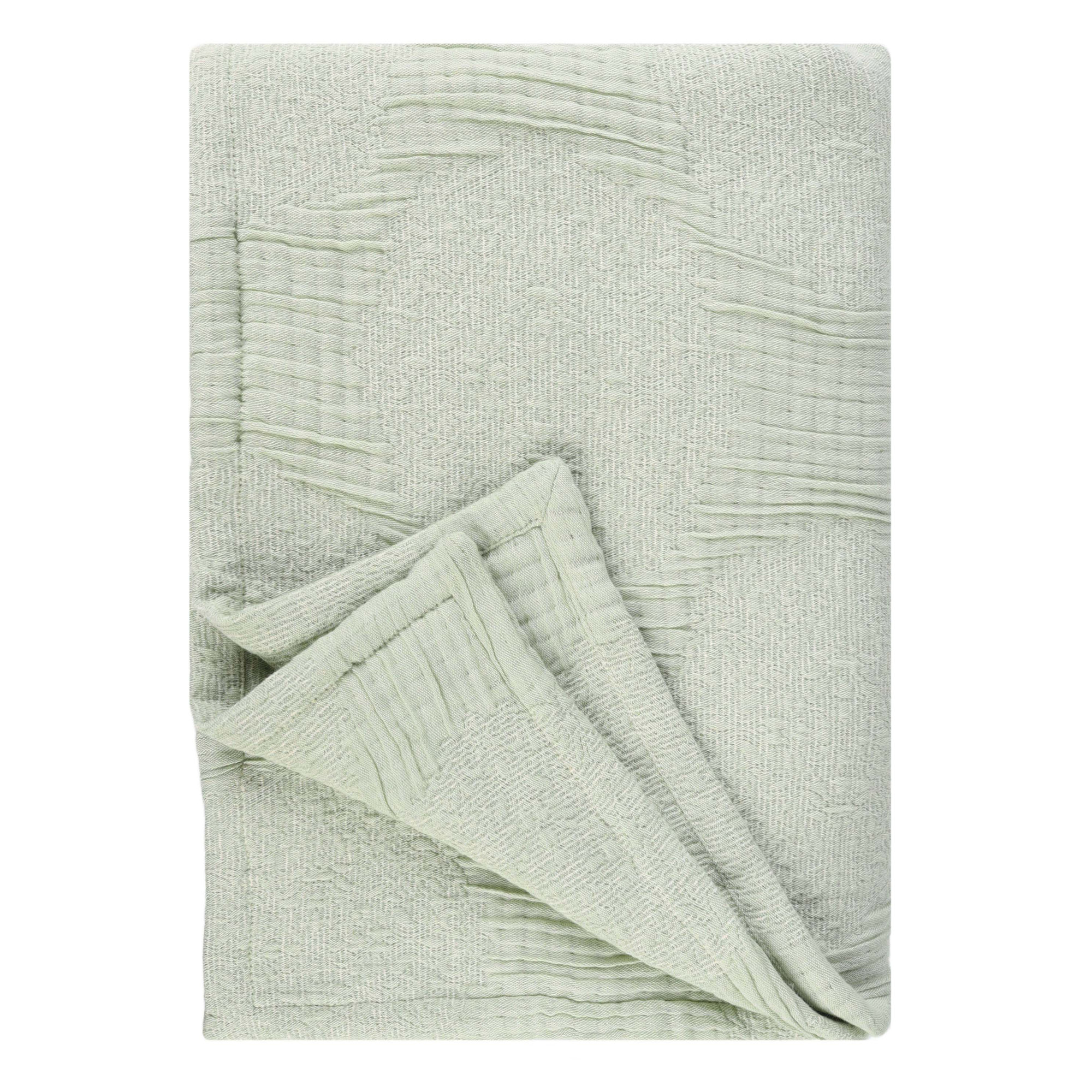 Tanta Cotton Medium Weight Textured Modern Circles Woven Coverlet, Throw Coverlet, Sage