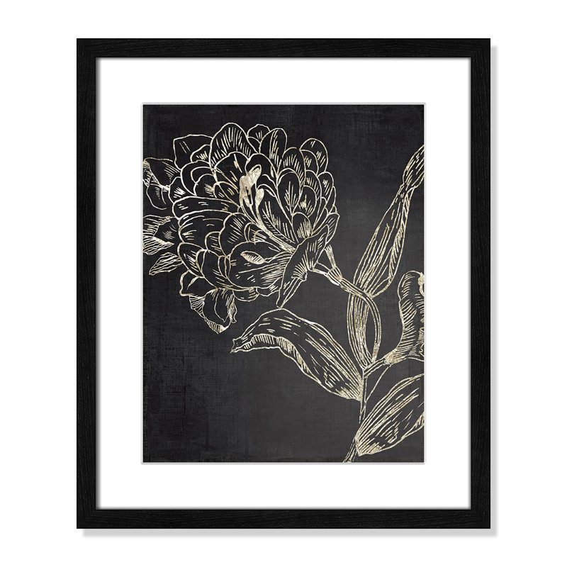 Clarendon Golden Flower Folklore II by Asia Jensen - Picture Frame Graphic Art, 19" H x 16" W, Black Wood Grain