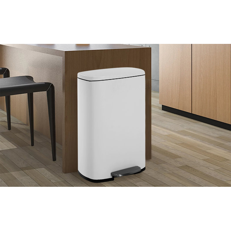 White Stainless Steel 13 Gallon Kitchen Trash Can with Foot Pedal