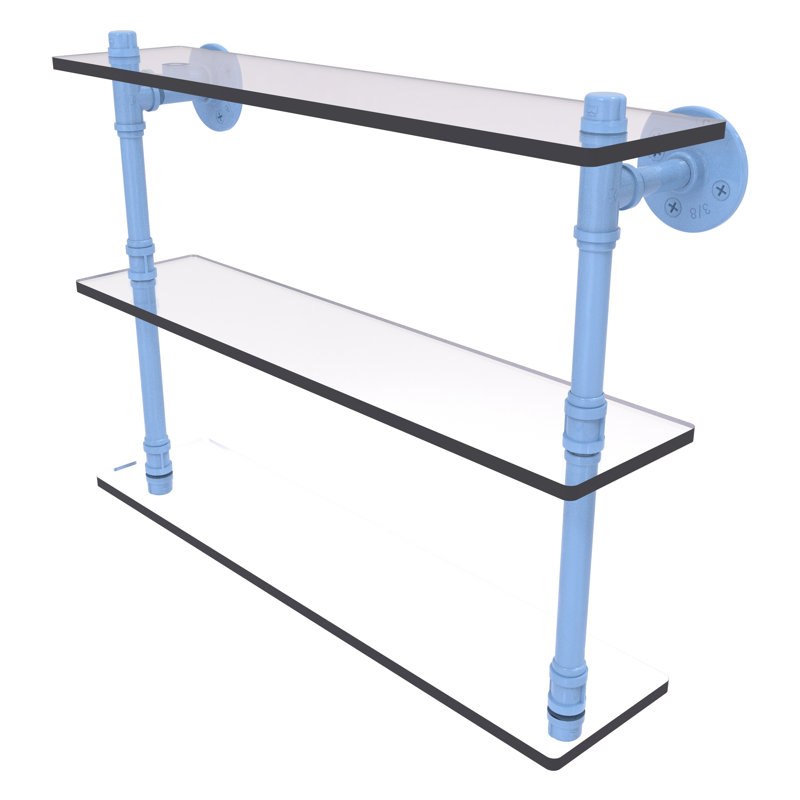Tablette en verre P de la collection Pipeline, H 16,9 po x l 22 po x P 5,6 po, Bleu troll plat