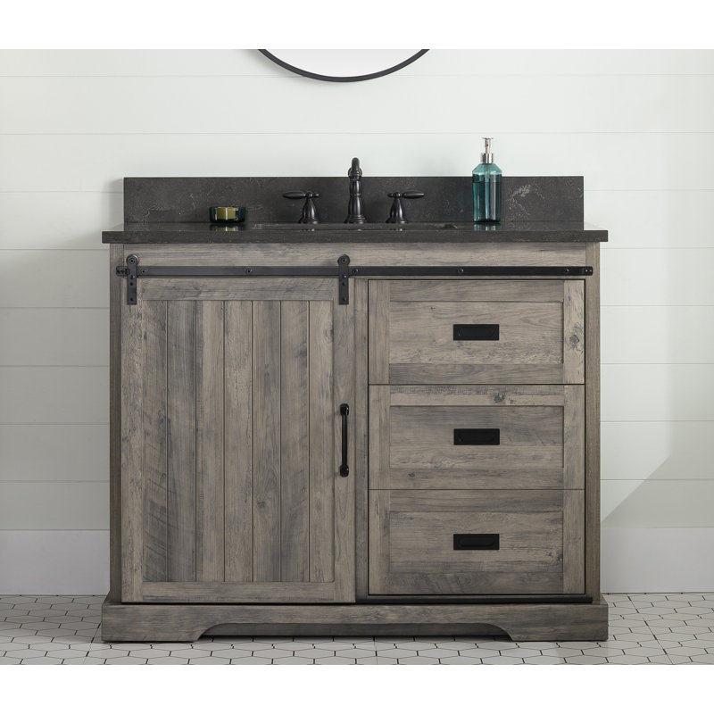 Cayden 42'' Single Bathroom Vanity with Top, Purbeck Blue, Weathered Gray