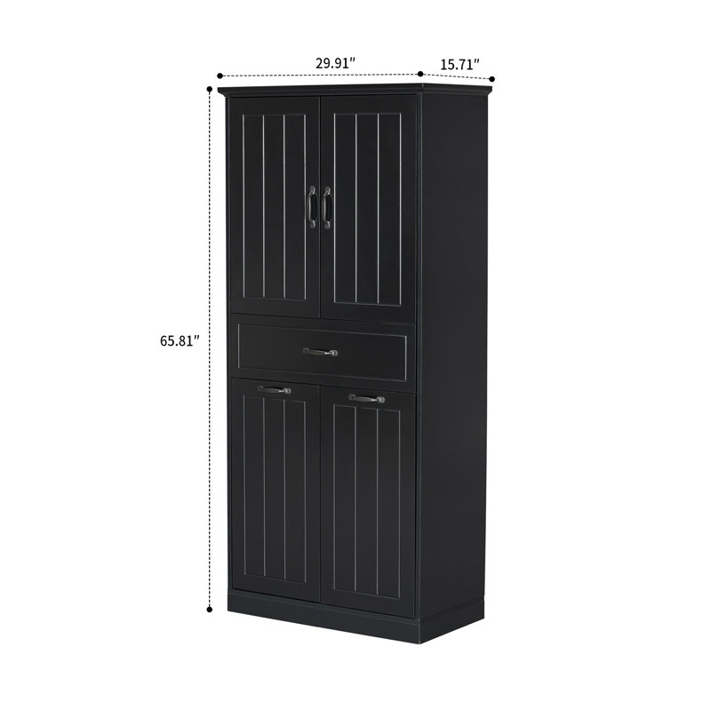 Armoire de salle de bain haute autoportante avec 2 paniers, tiroir et tablette réglable, charnières à fermeture en douceur