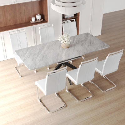 Dining Table Set For 6-8 Person For Dining Room,C-Shaped Tube Soft Padded Armless Dining Chair And Very Large Dining Room Table Kitchen Table Chair Set With Metal Legs